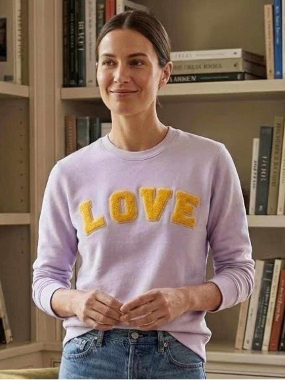 Tory Sport LOVE appliqué crewneck sweatshirt lavender yellow casual medium RARE